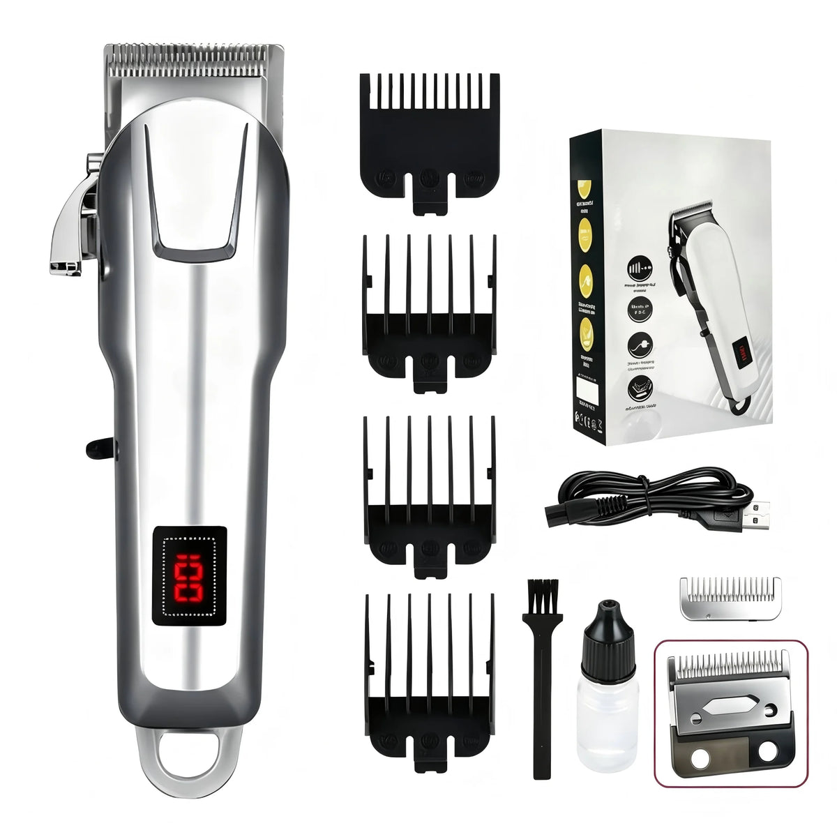 Tondeuse à poils pour animaux rechargeable par USB, faible bruit, tondeuse pour toilettage des chiens, écran LCD, 4 peignes de guidage, kit de rasage professionnel pour animaux