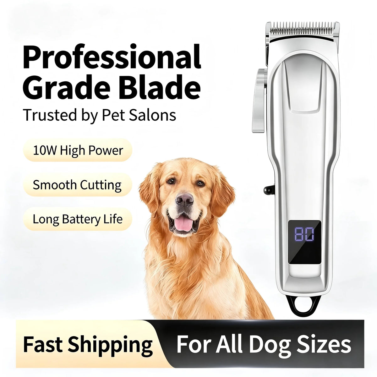 Tondeuse à poils pour animaux rechargeable par USB, faible bruit, tondeuse pour toilettage des chiens, écran LCD, 4 peignes de guidage, kit de rasage professionnel pour animaux