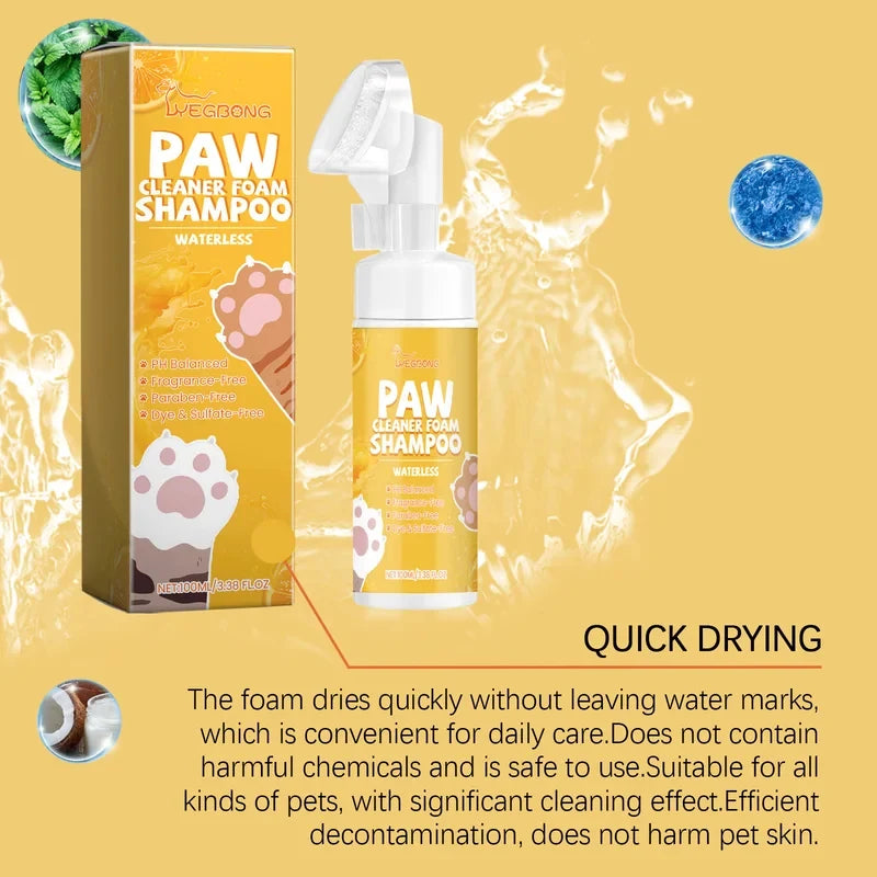 Nettoyant pour pattes d'animaux sans eau, mousse pour chiens et chats, nettoyage doux des pattes, élimine les odeurs des pattes, 100 ml, shampoing de toilettage
