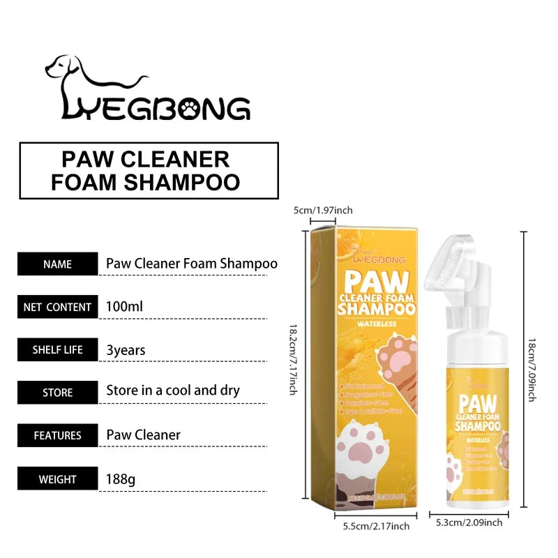 Nettoyant pour pattes d'animaux sans eau, mousse pour chiens et chats, nettoyage doux des pattes, élimine les odeurs des pattes, 100 ml, shampoing de toilettage
