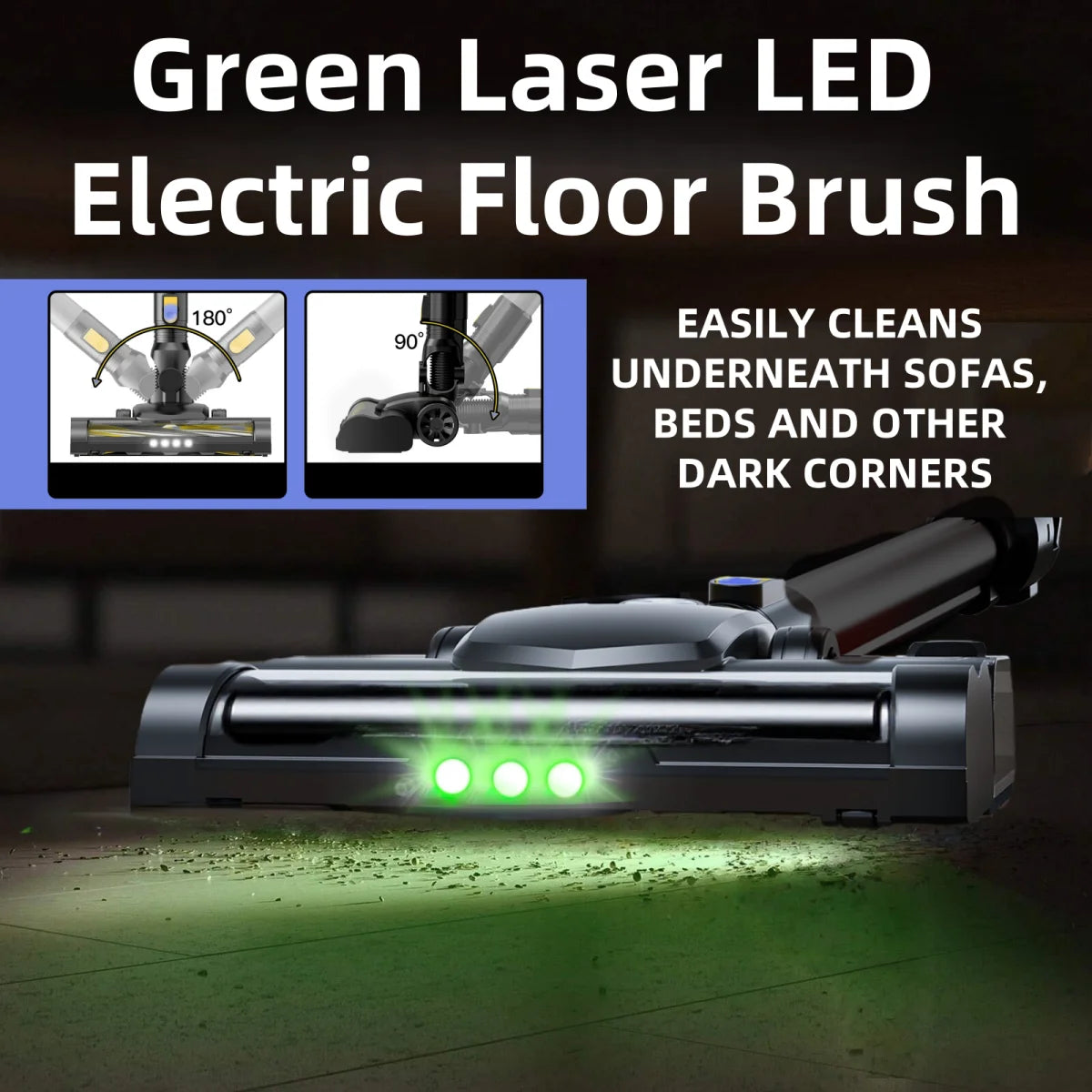 Aspirateur balai sans fil LAMZIEN, avec lumière LED verte, 40 000 PA, batterie rechargeable, autonomie de 40 minutes, pour poils d'animaux/tapis/sols durs