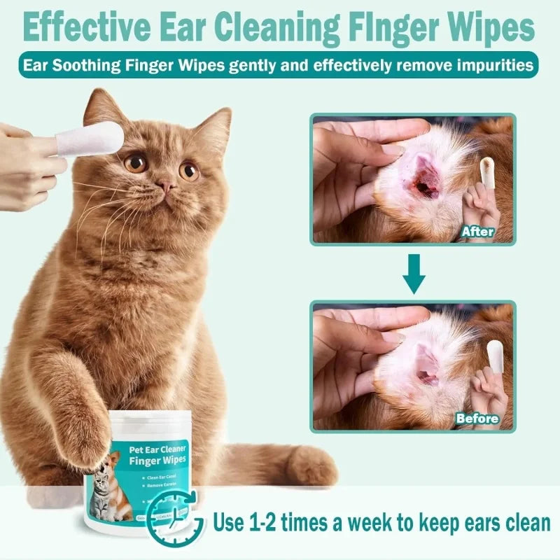 Lingettes nettoyantes pour oreilles d'animaux à l'aloe vera, pour chiens et chats, avec gants de nettoyage, lingettes douces pour un nettoyage facile des oreilles, hygiène quotidienne et toilettage