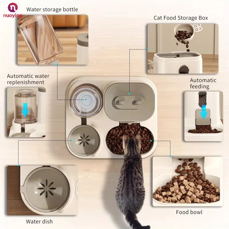 Distributeur automatique de nourriture et fontaine à eau pour animaux de compagnie, gamelle anti-déversement pour chat, distributeur de nourriture, station d'alimentation pour chats et chiens de petite, moyenne et grande ta