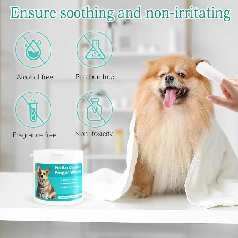 Lingettes nettoyantes pour oreilles d'animaux à l'aloe vera, pour chiens et chats, avec gants de nettoyage, lingettes douces pour un nettoyage facile des oreilles, hygiène quotidienne et toilettage