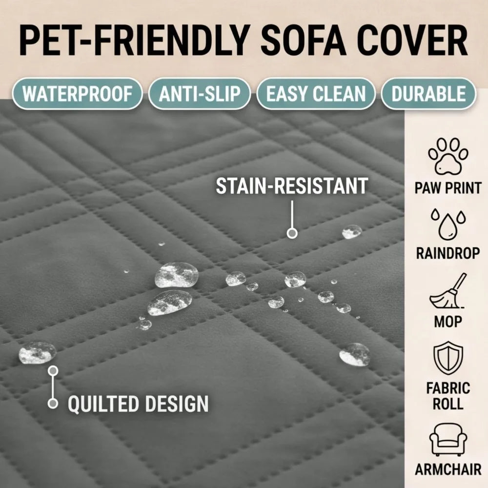 Tapis de canapé imperméable à carreaux diamantés pour animaux de compagnie, 1 pièce, anti-poussière, antidérapant, facile à nettoyer, résistant à la saleté, résistant à l'usure, housse de protection pour canapé