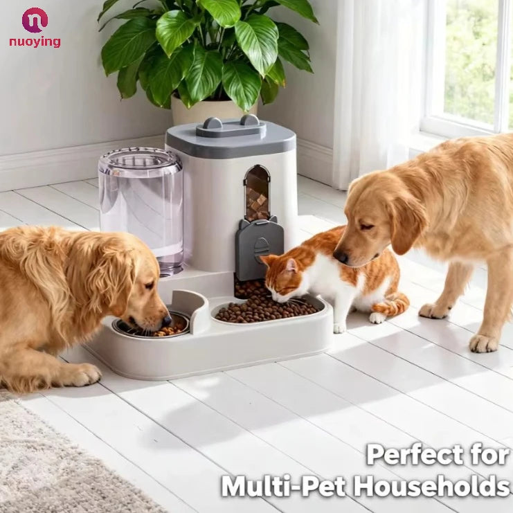 Distributeur automatique de nourriture et fontaine à eau pour animaux de compagnie, gamelle anti-déversement pour chat, distributeur de nourriture, station d'alimentation pour chats et chiens de petite, moyenne et grande ta