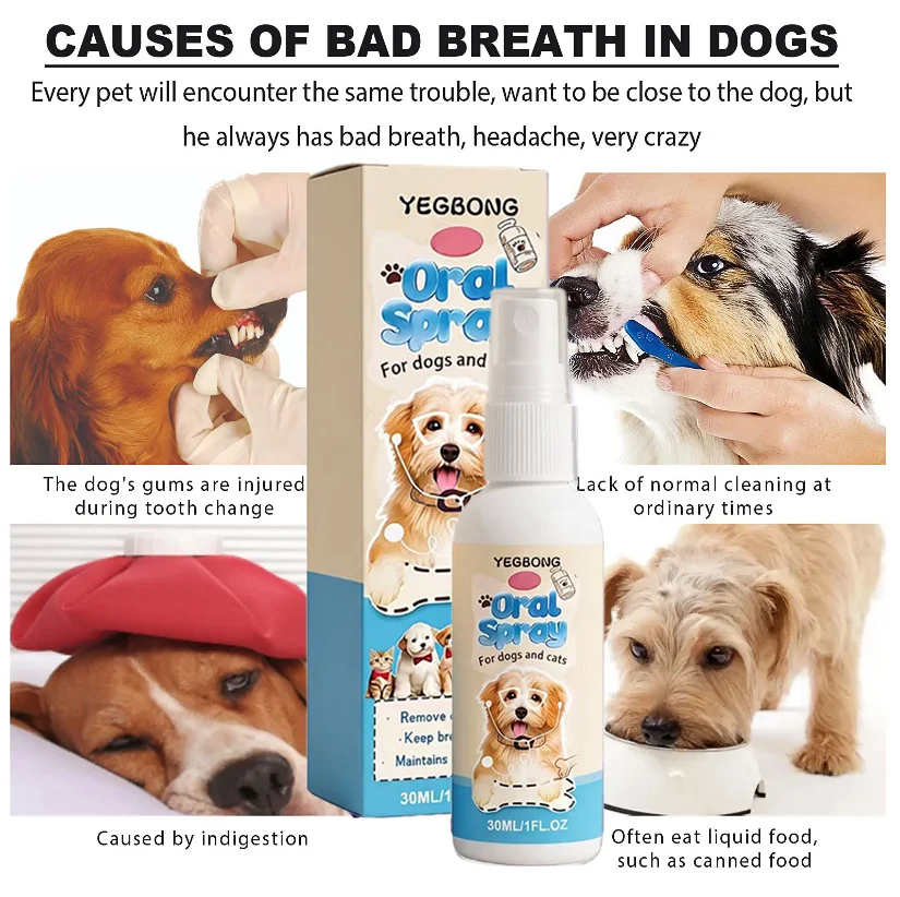 Désodorisant rapide et éliminateur de taches de tartre, nettoyage doux sans brosse pour chiens et chats, haleine fraîche instantanée, spray pour soins bucco-dentaires des animaux de compagnie